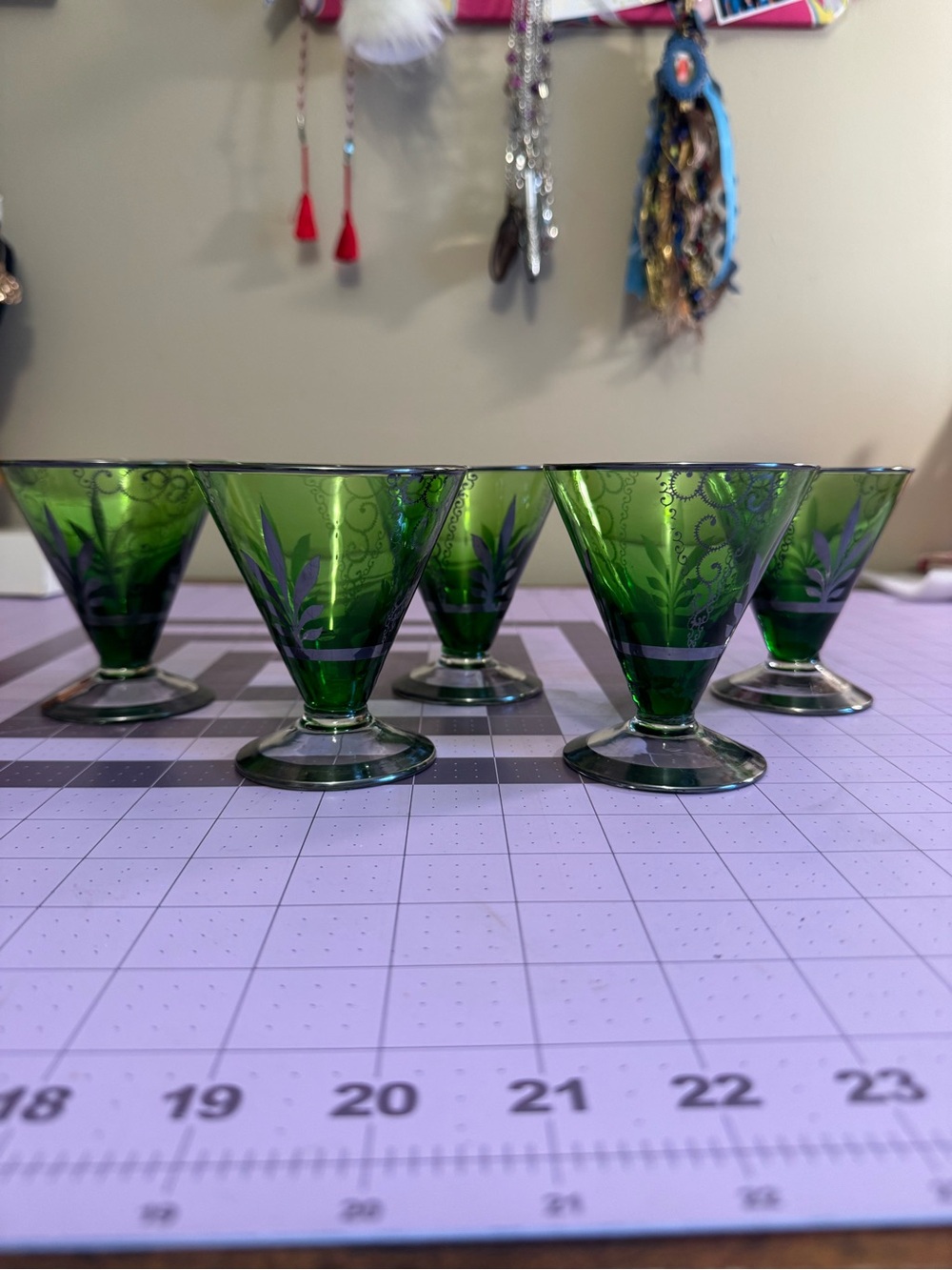Vintage Green Cocktail Glasses - Set of 5